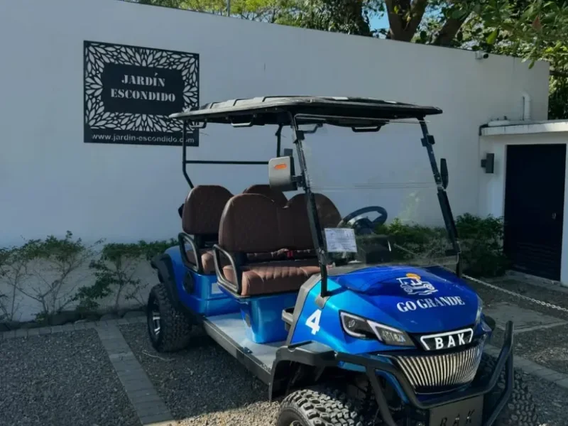 Branded Go Grande four seater golf cart with leather seats in Playa Grande, Costa Rica